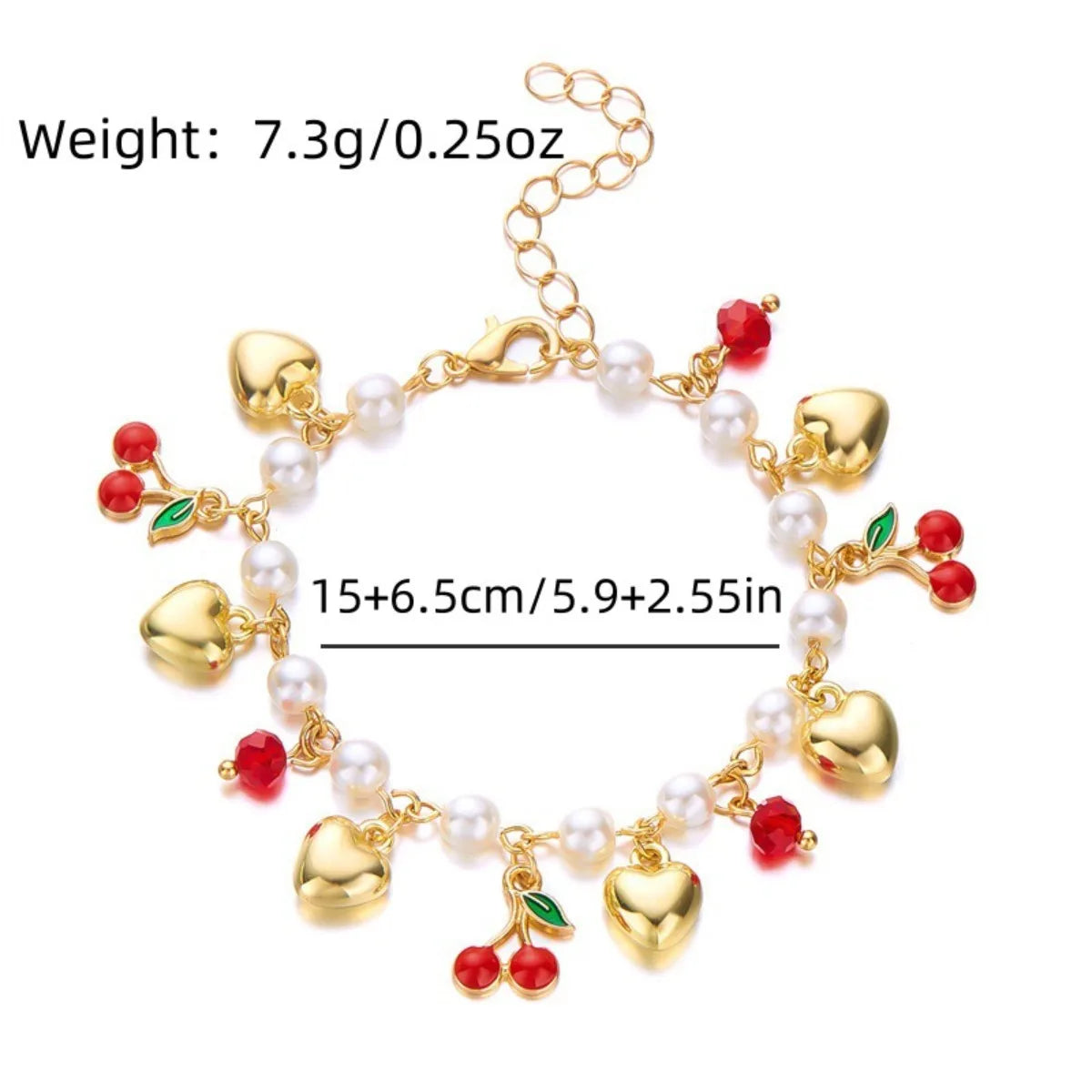 Cherry Strawberry Heart Pearl Bracelet