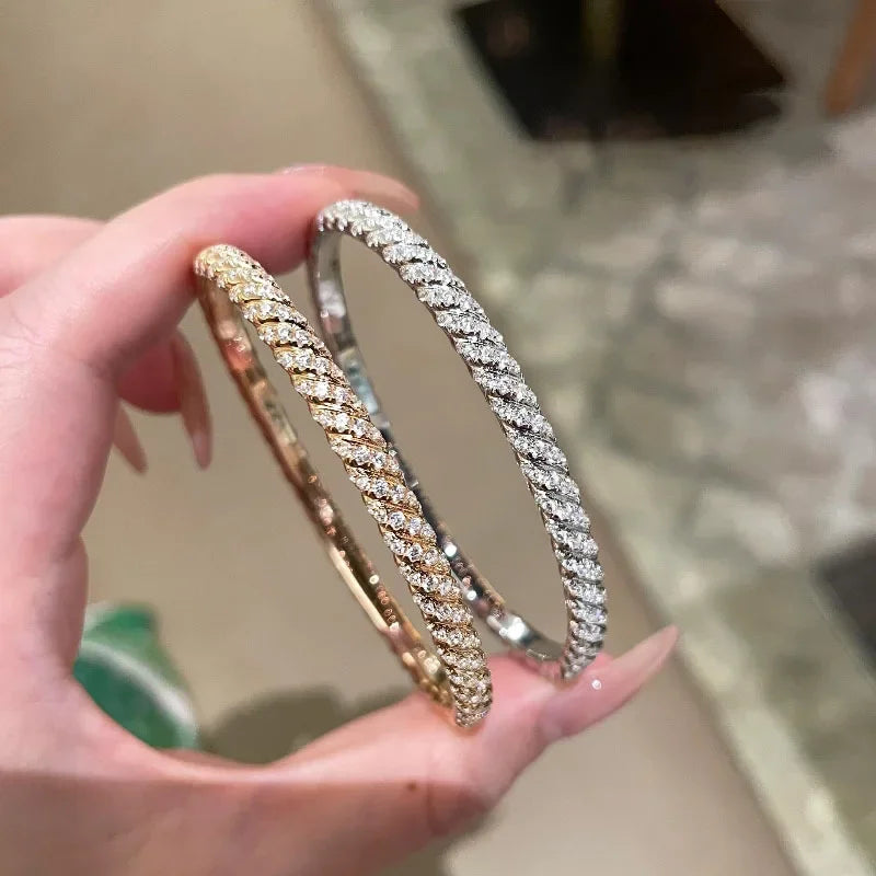 925 Silver Spiral Diamond Bangle Bracelet