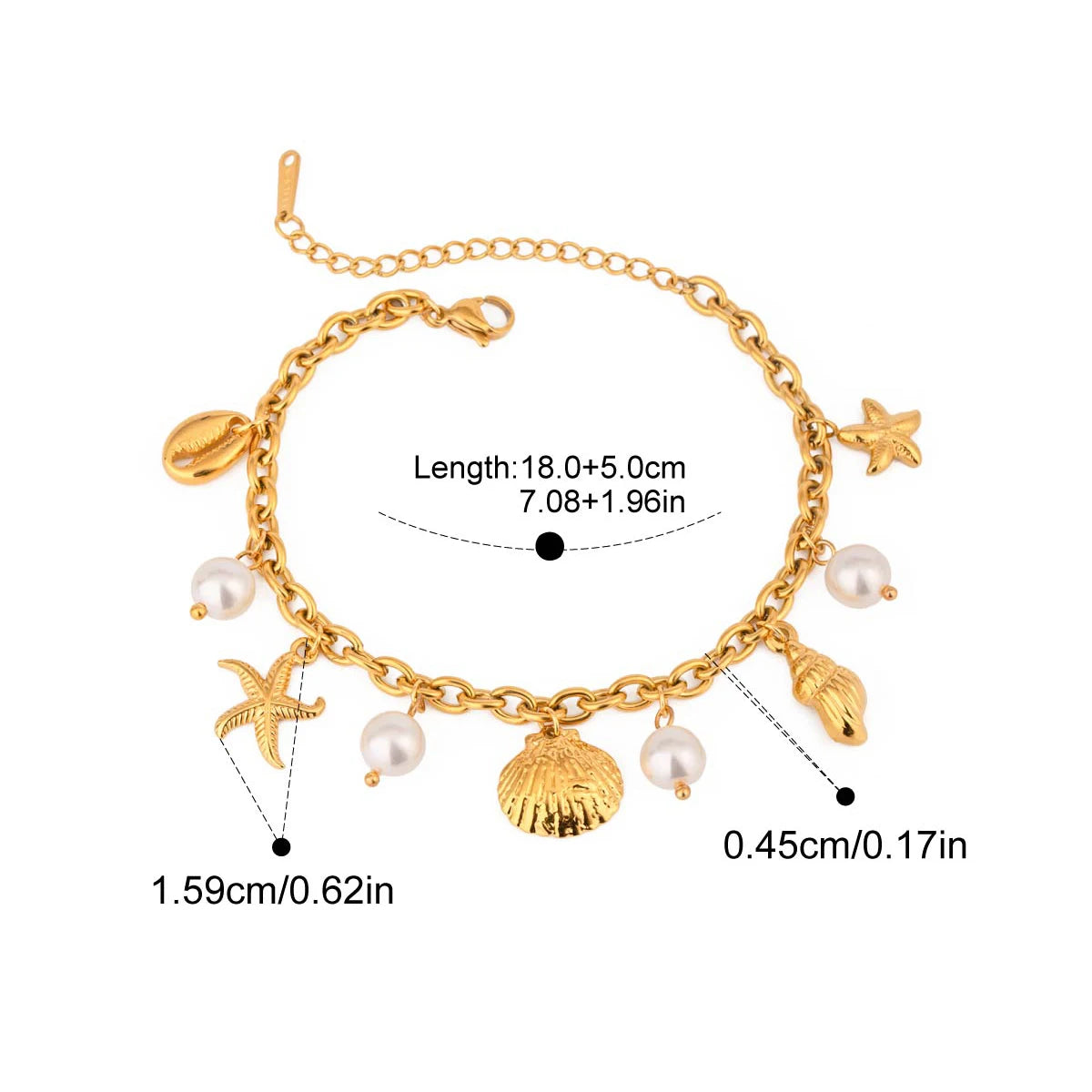 Ocean Shell Pearl Drop Chain Bracelet