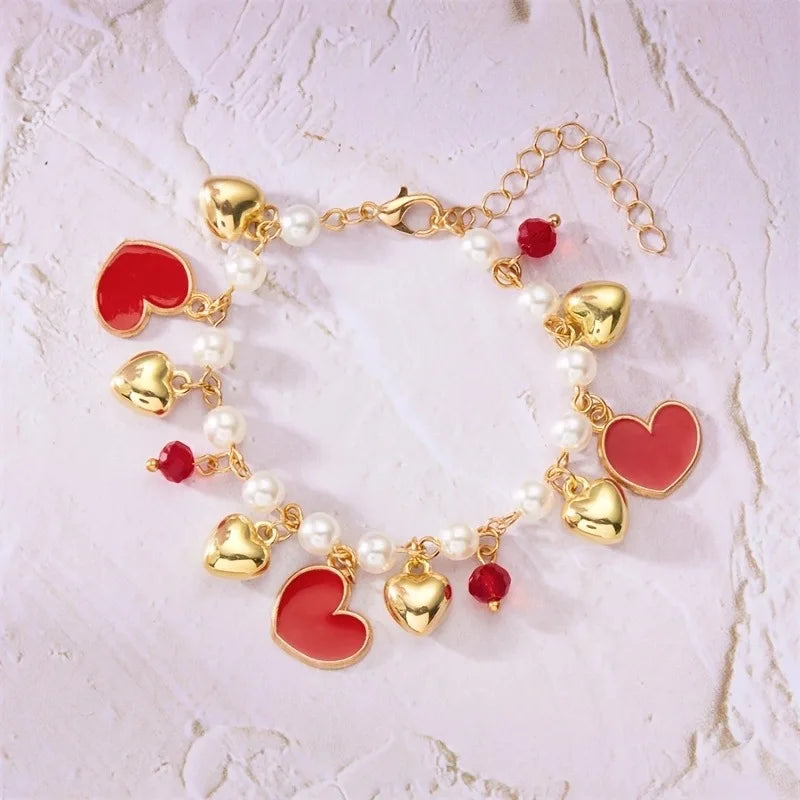 Cherry Strawberry Heart Pearl Bracelet
