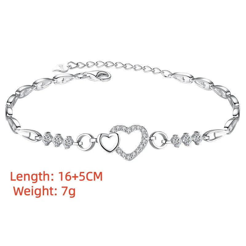 925 Sterling Silver Heart Zircon Bracelet