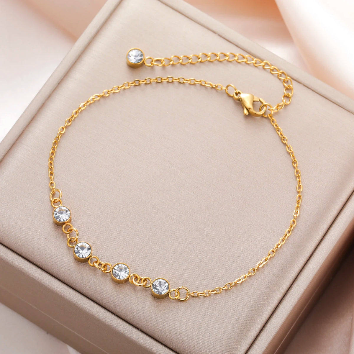 Gold Zircon Charm Stainless Steel Bracelet