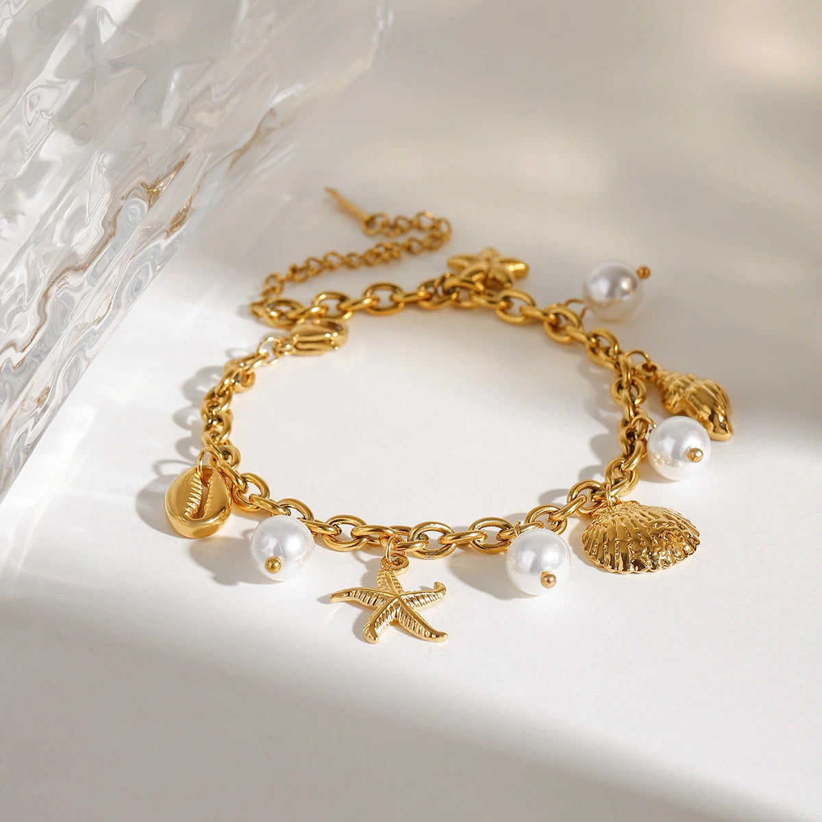 Ocean Shell Pearl Drop Chain Bracelet