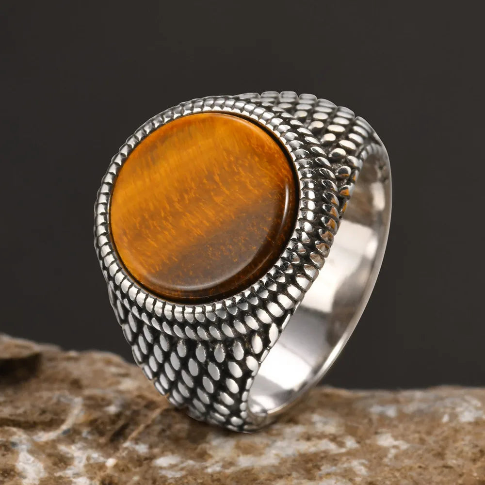 Dragon Scale blk/ Tiger Eye Signet Ring