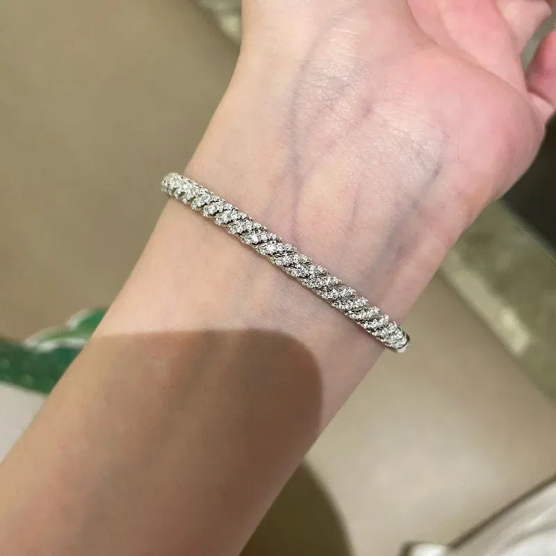 925 Silver Spiral Diamond Bangle Bracelet