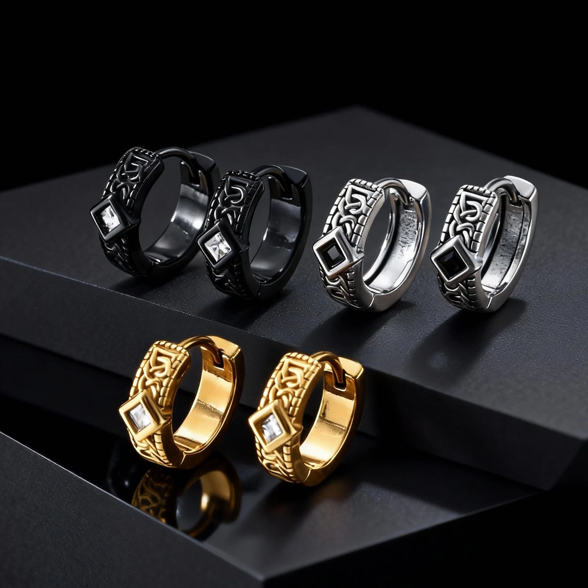 Men’s Gothic Rhombus Hoop Earrings