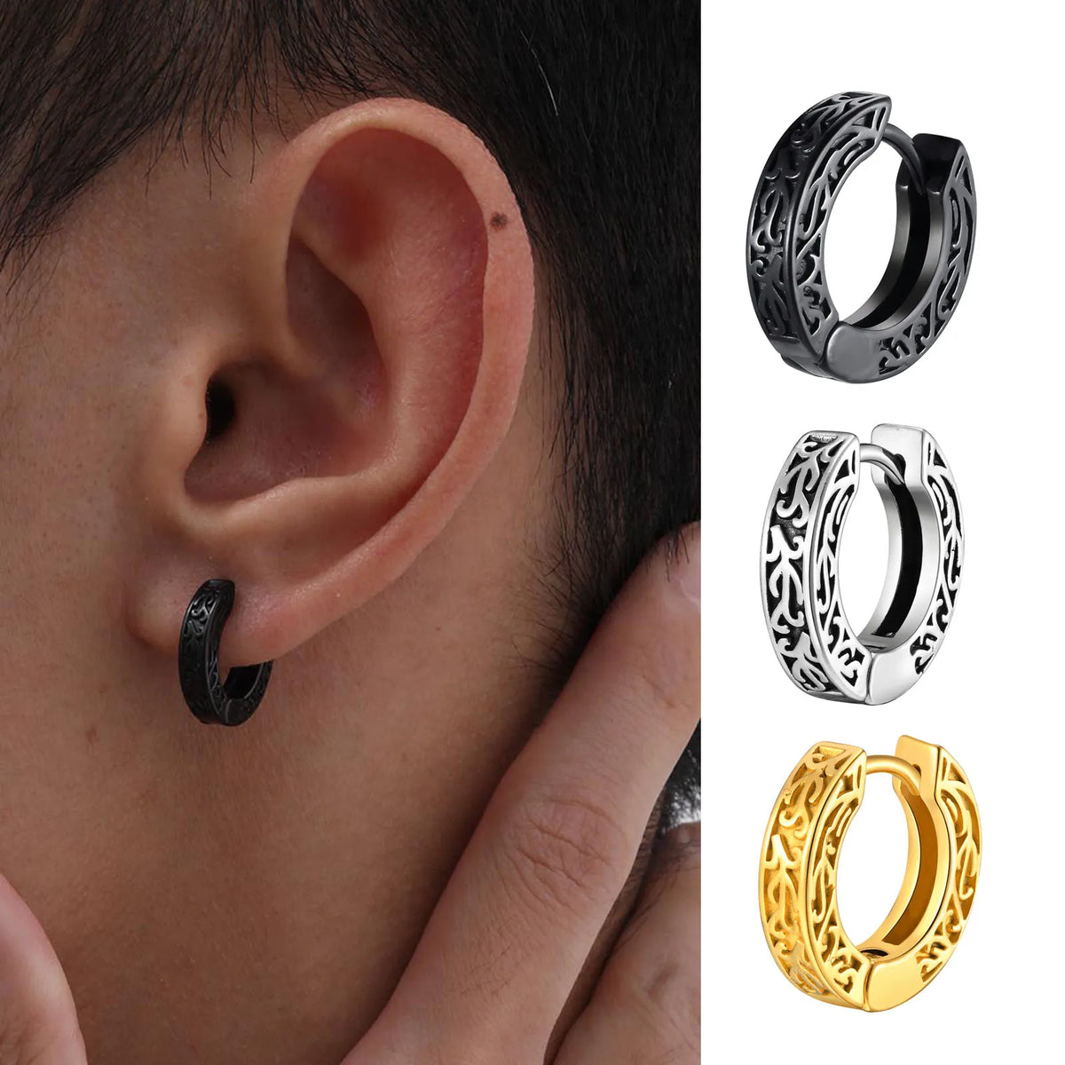 Stainless Steel Totem Hoop Earrings