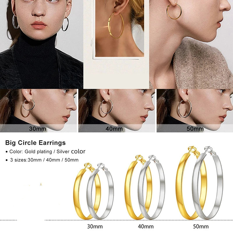 Stainless Steel Flat Hoop Earrings — Lightweight & Hypoallergenic