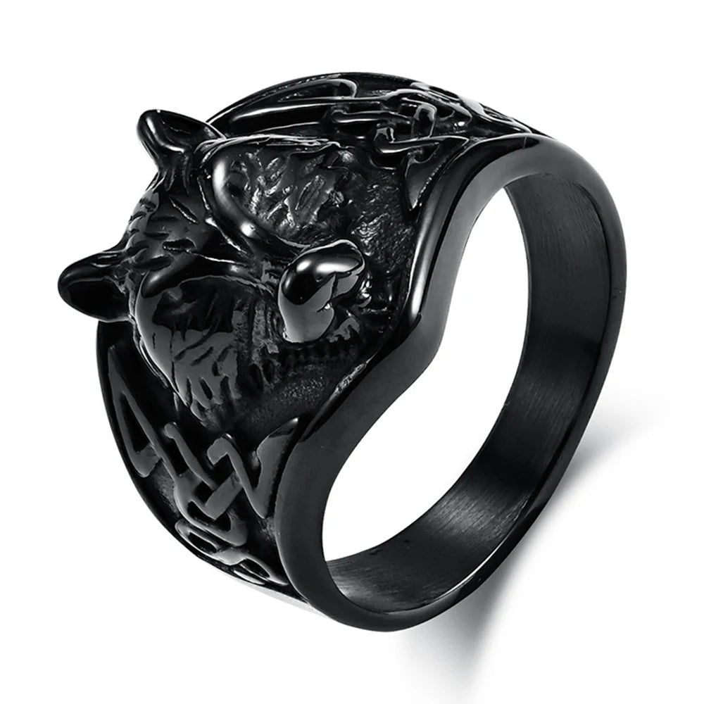 Wolf Head Viking Ring