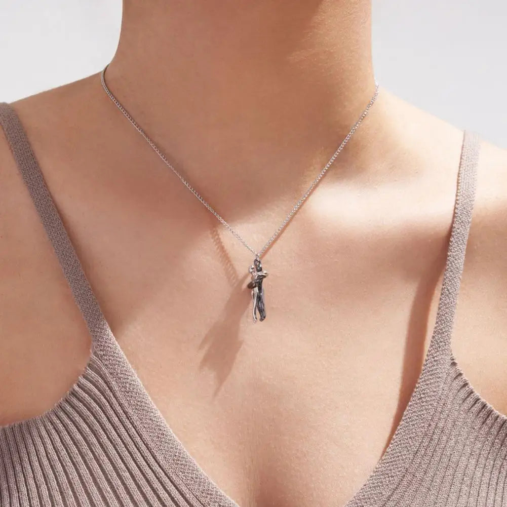 Hip Hop Unisex Embrace Couple Pendant Necklace