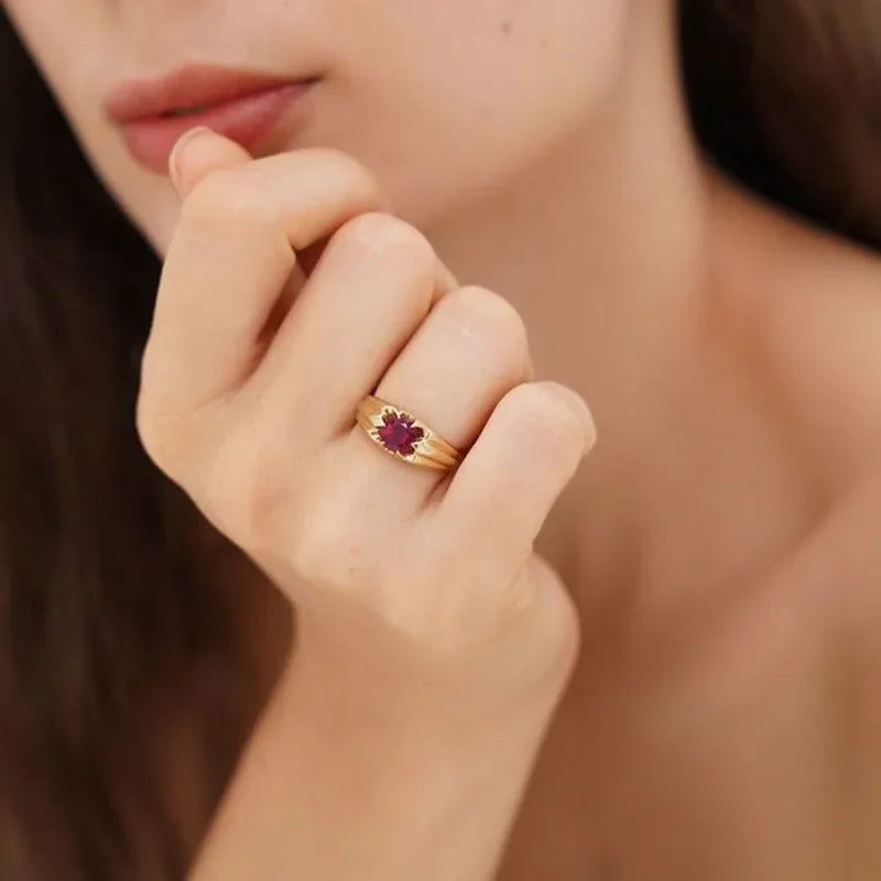 Luxury Red Crystal Floral Ring
