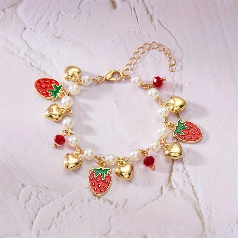Cherry Strawberry Heart Pearl Bracelet