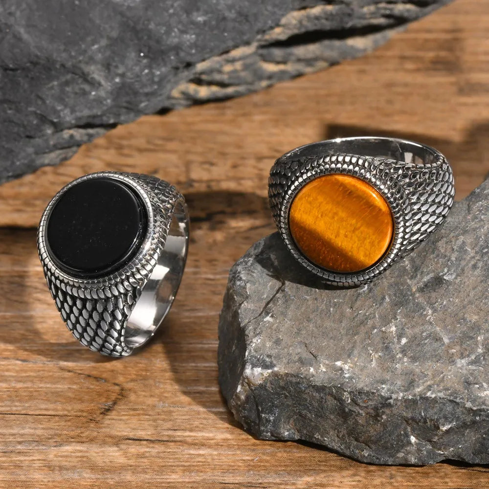 Dragon Scale blk/ Tiger Eye Signet Ring