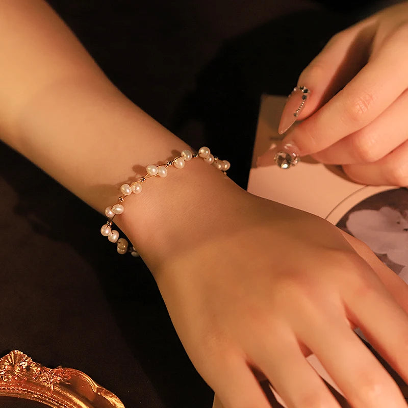 Natural Freshwater Pearl Copper Bead Bracelet