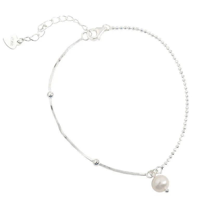 Pearl Snake Chain Sterling Silver Bracelet