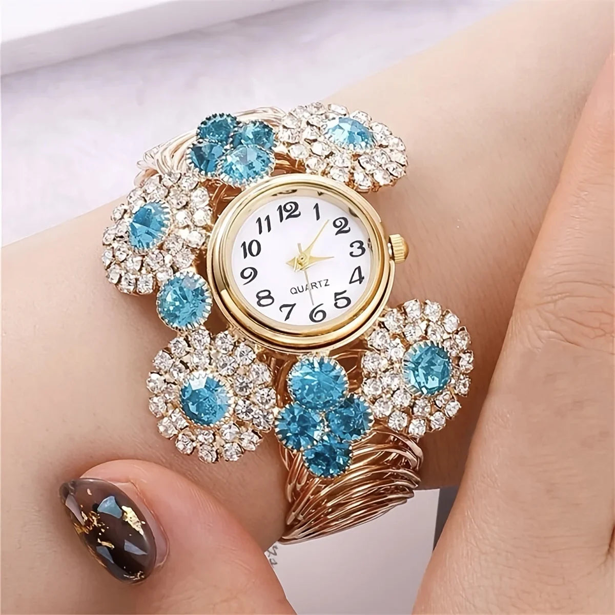 Rhinestone Flower Bracelet Watch