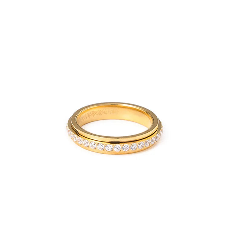 Gold Plated Spinner Fidget Ring – Zircon Titanium Steel