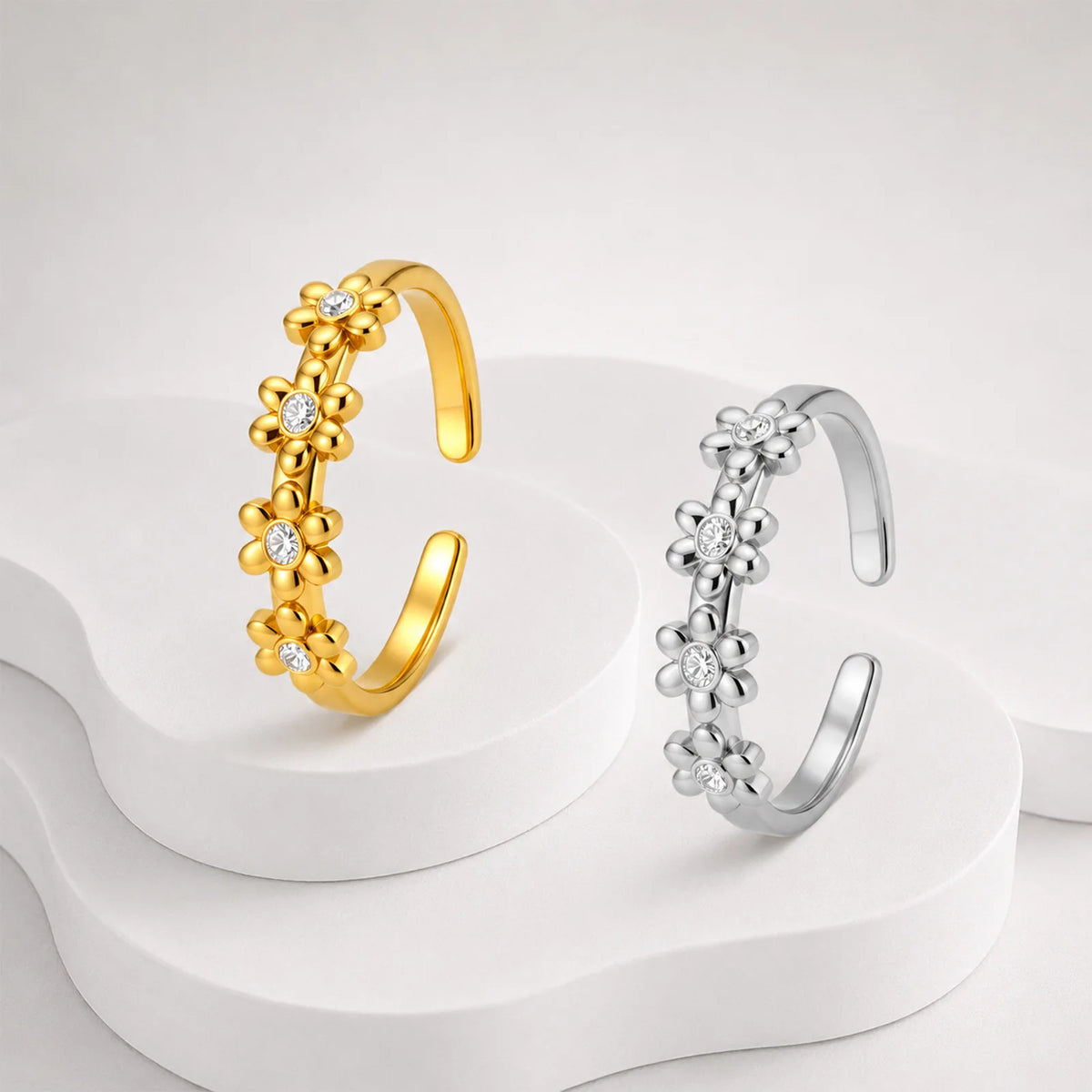 Zircon Flower Open Ring