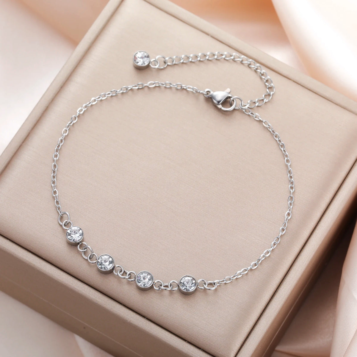 Gold Zircon Charm Stainless Steel Bracelet