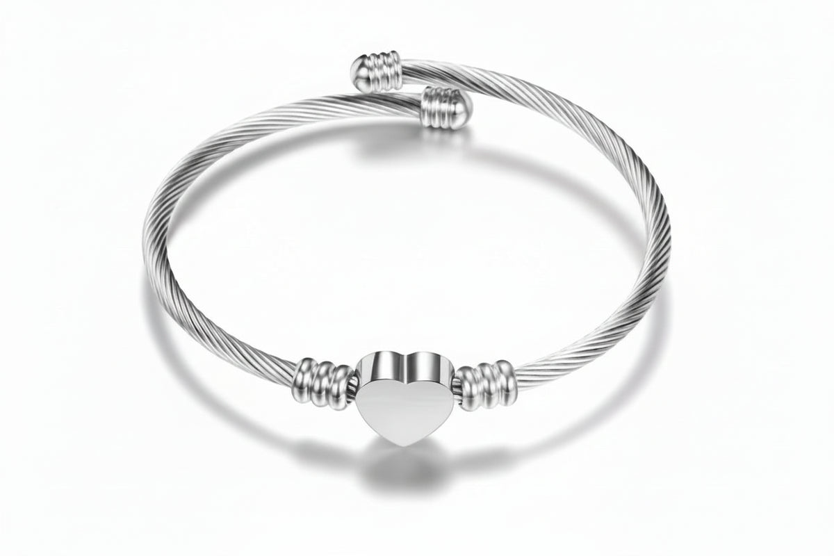 Stainless Steel Adjustable Heart Bangle