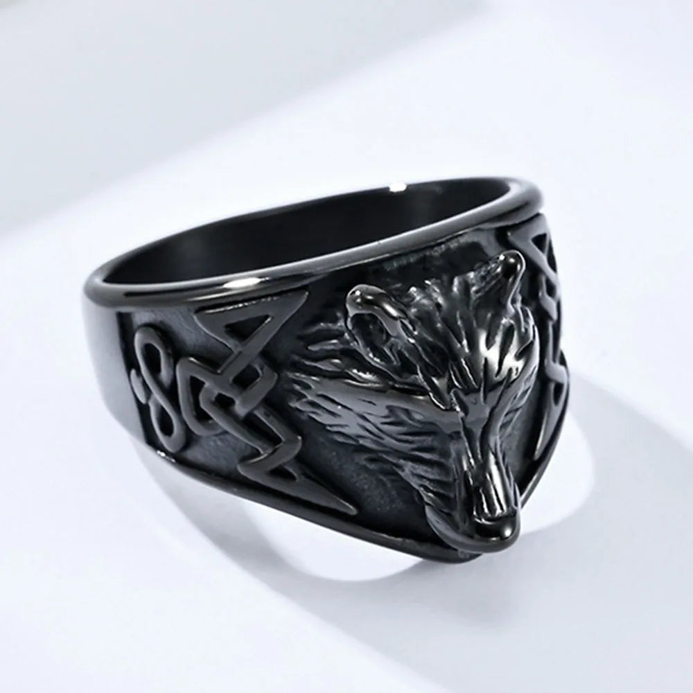 Wolf Head Viking Ring