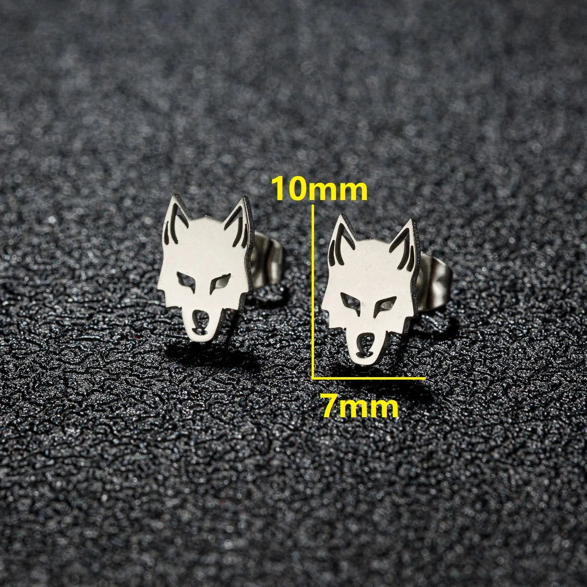 Stainless Steel Wolf Head Stud Earrings (Unisex)