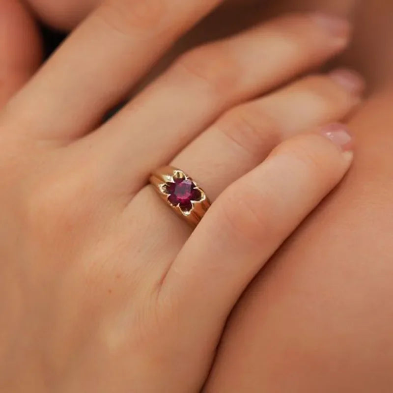 Luxury Red Crystal Floral Ring