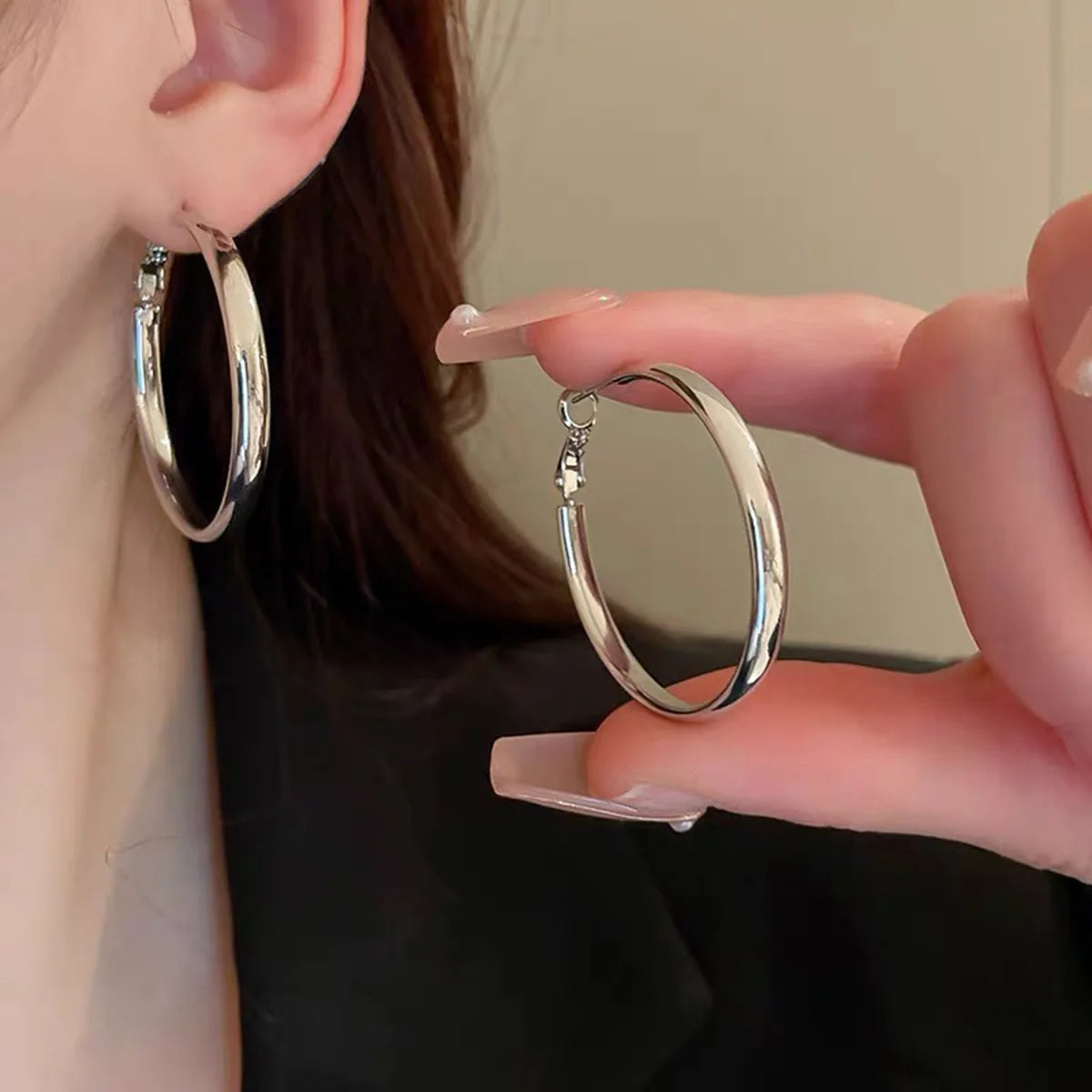 Stainless Steel Flat Hoop Earrings — Lightweight & Hypoallergenic
