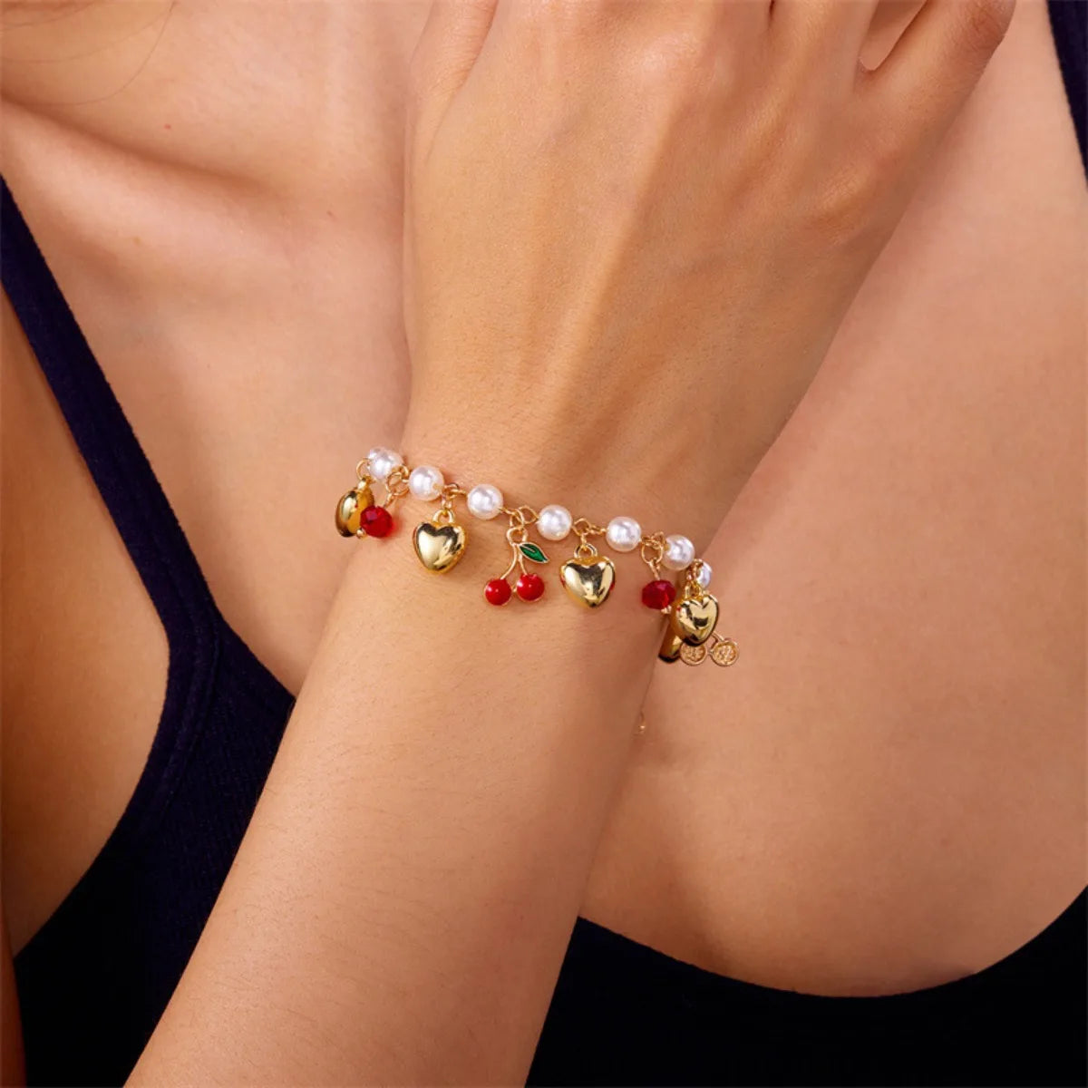 Cherry Strawberry Heart Pearl Bracelet
