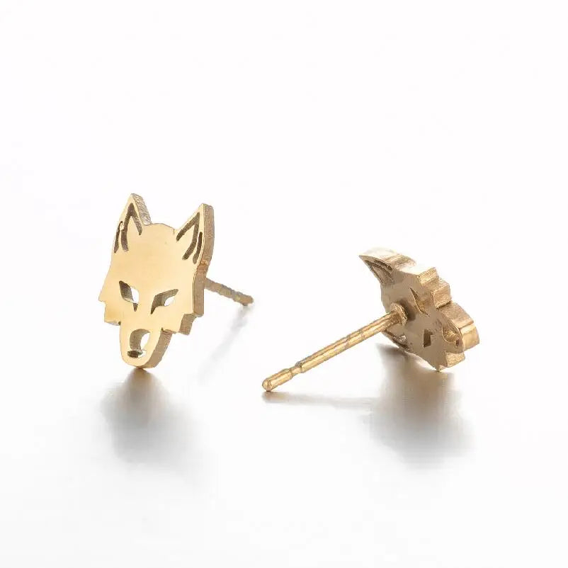 Stainless Steel Wolf Head Stud Earrings (Unisex)
