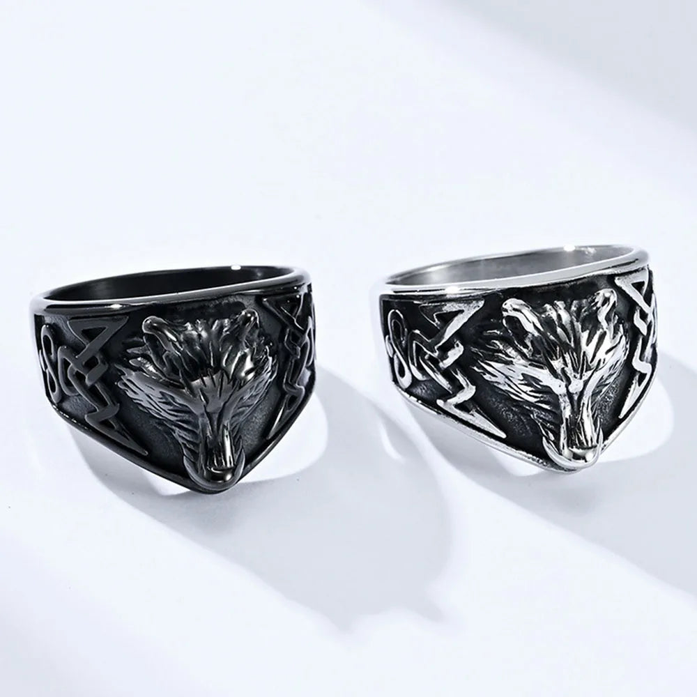 Wolf Head Viking Ring