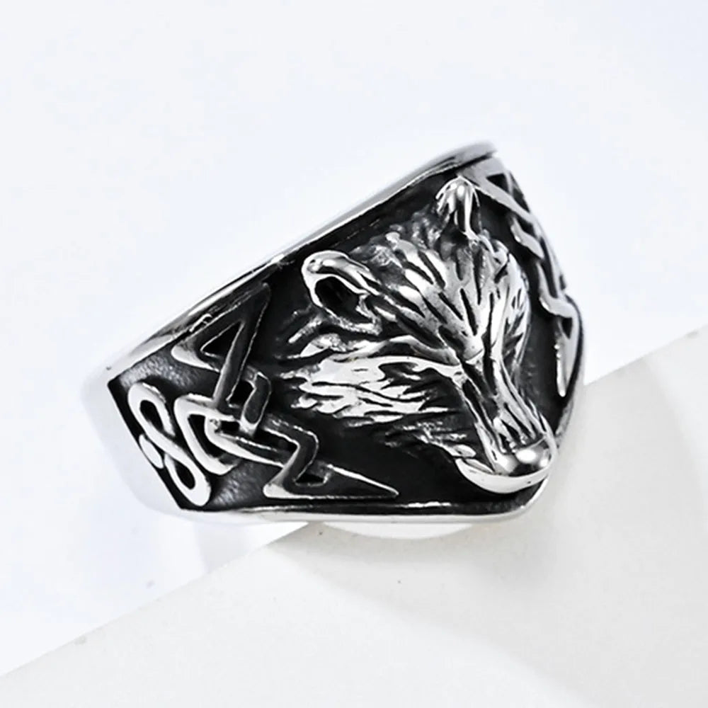 Wolf Head Viking Ring