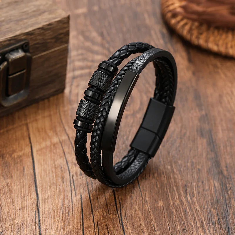 Chunky Multi-Layer Leather Bracelet