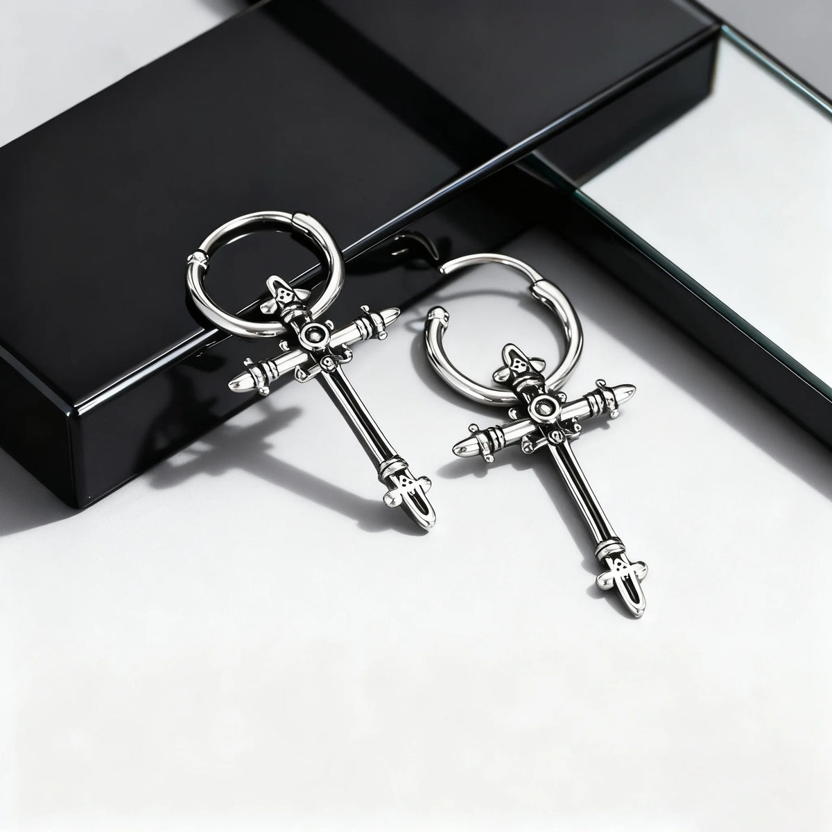 Punk Metal Cross Dangle Earring
