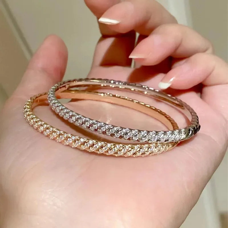 925 Silver Spiral Diamond Bangle Bracelet