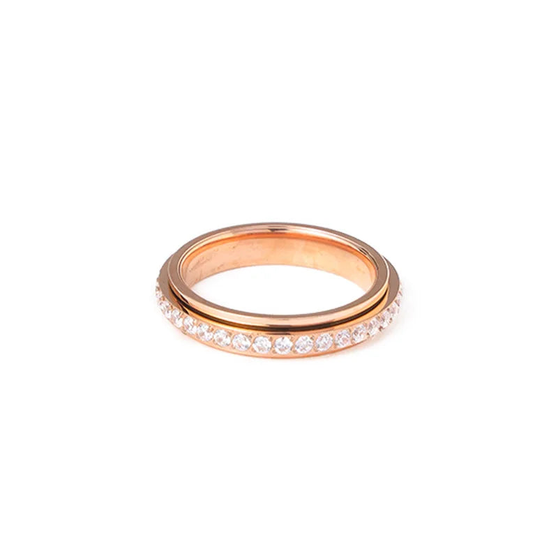 Gold Plated Spinner Fidget Ring – Zircon Titanium Steel