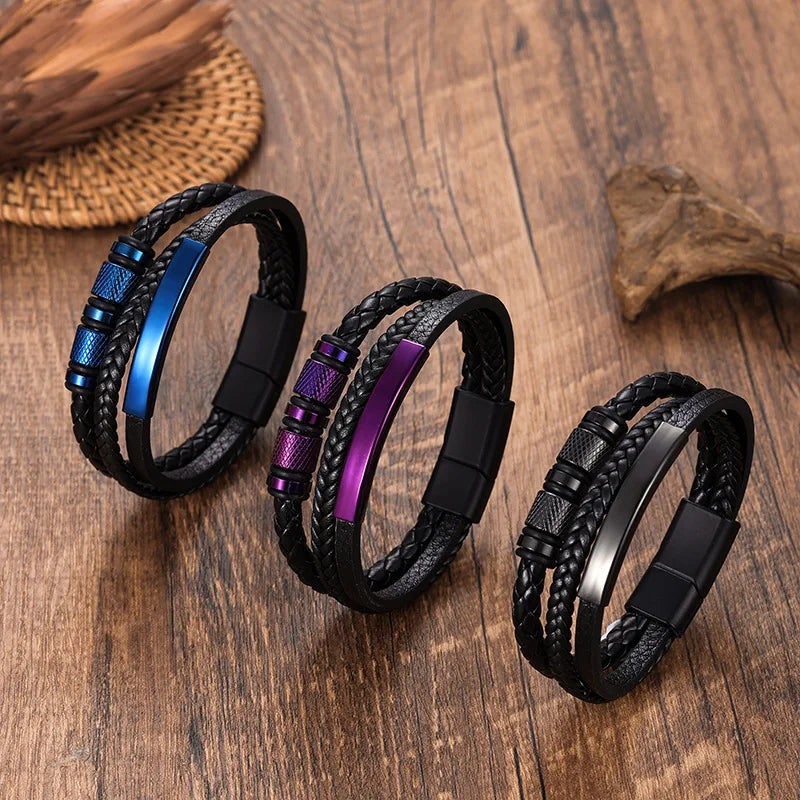 Chunky Multi-Layer Leather Bracelet