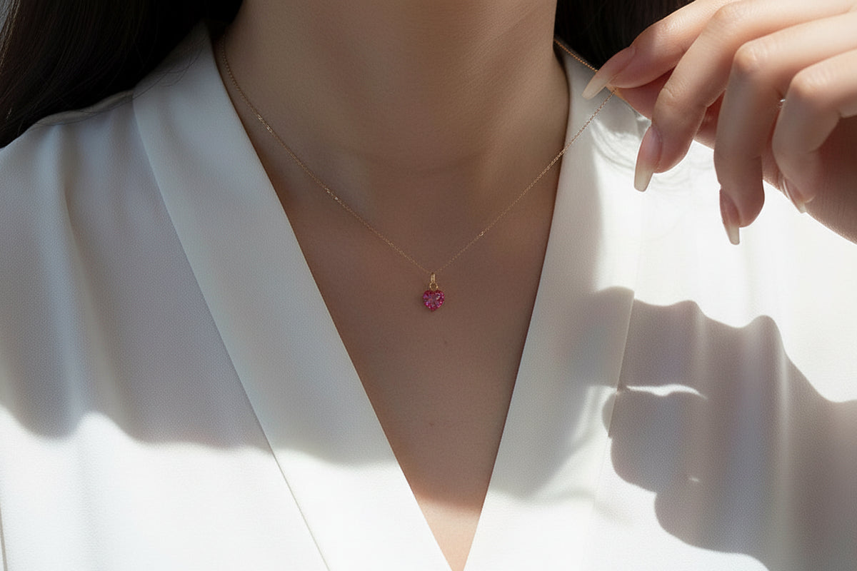 Red Heart Zircon Clavicle Necklace