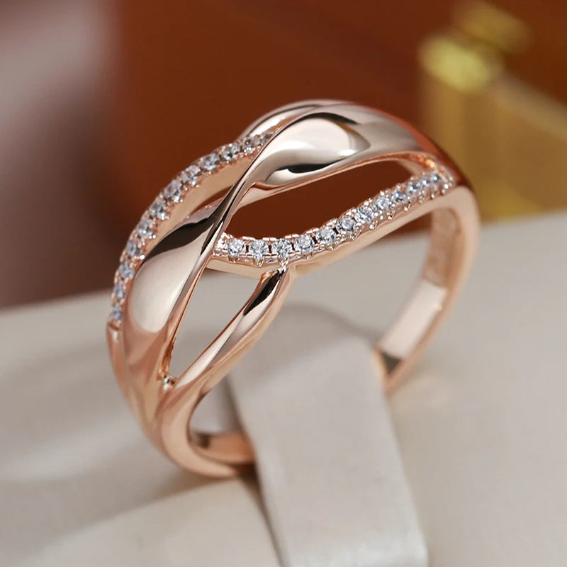 Women’s Gold Twist Ring with Double Zircon
