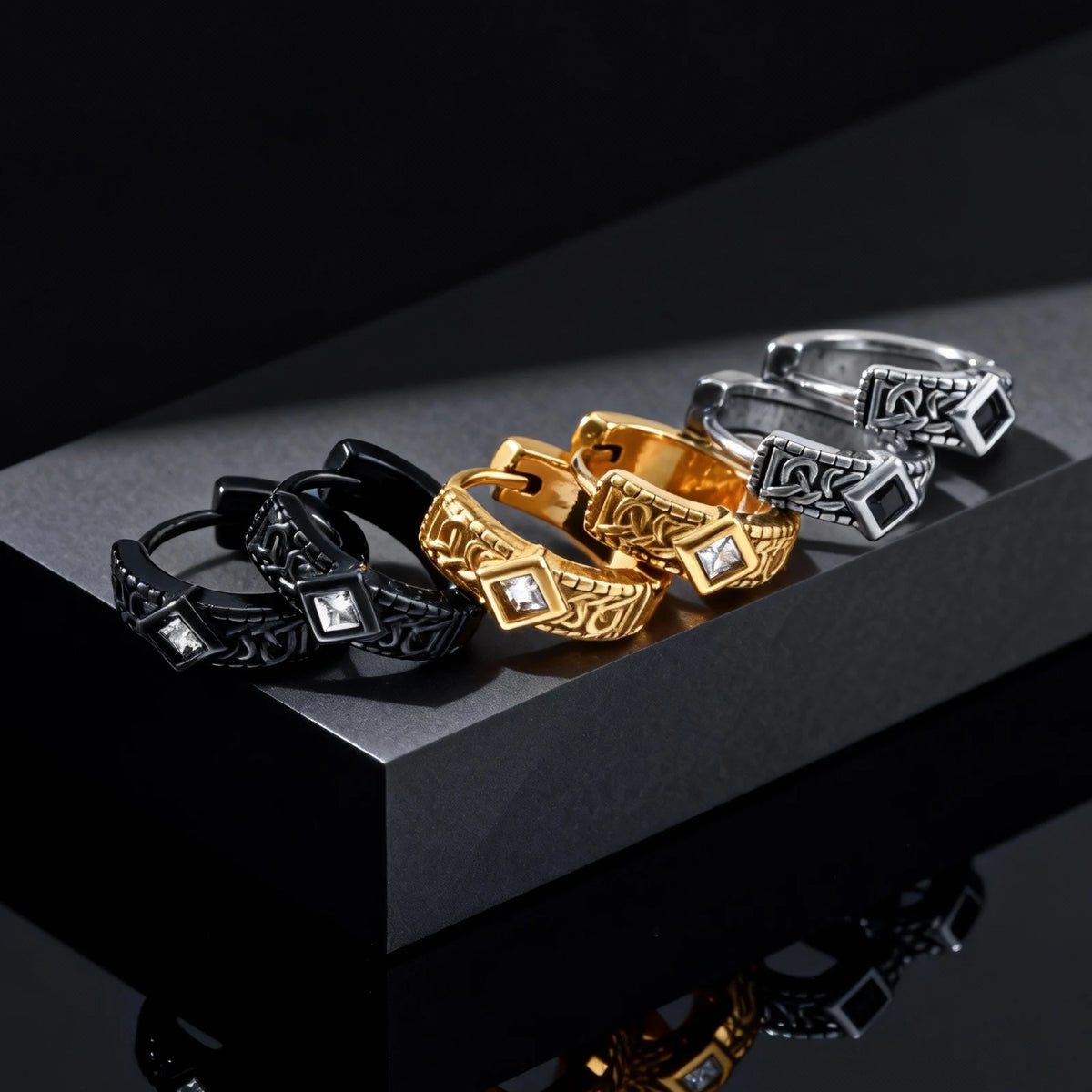Men’s Gothic Rhombus Hoop Earrings
