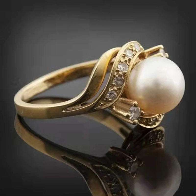 Luxury Imitation Pearl & CZ Ring for Women