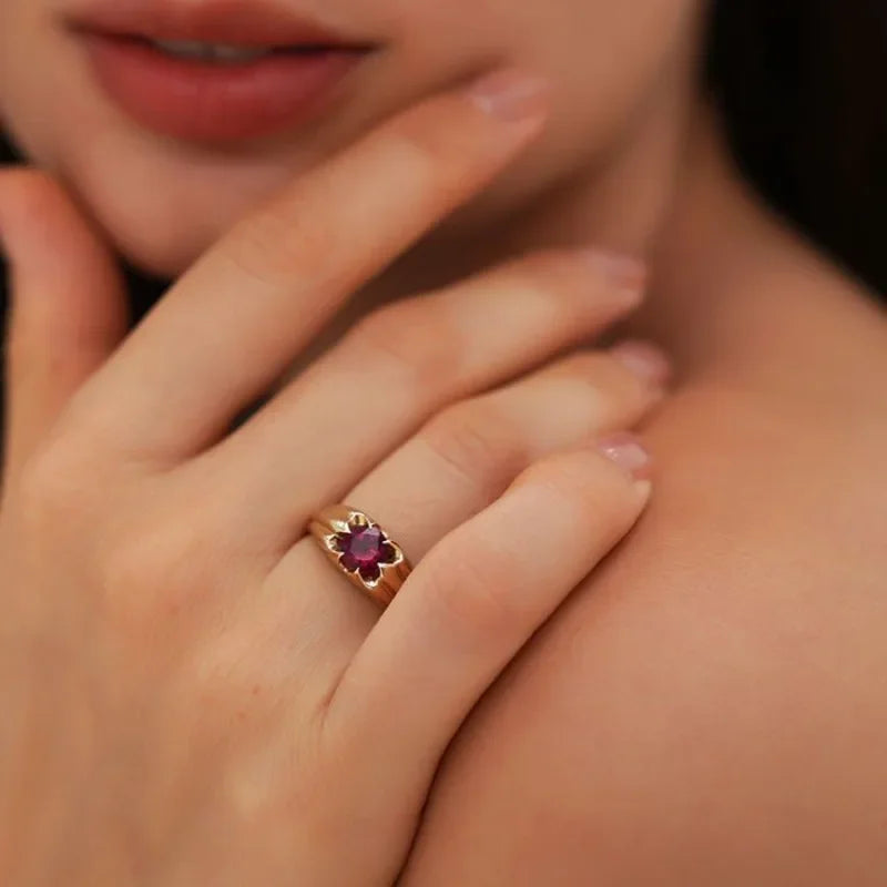 Luxury Red Crystal Floral Ring
