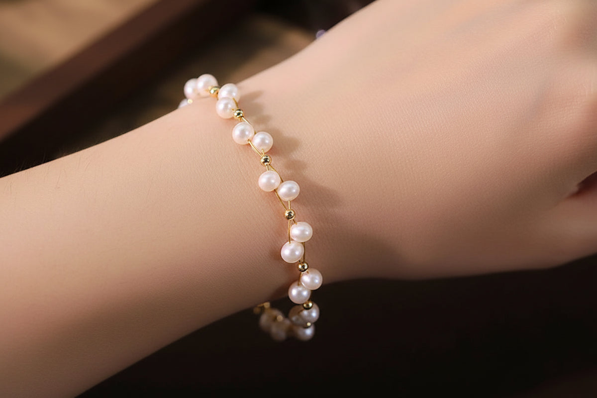 Natural Freshwater Pearl Copper Bead Bracelet
