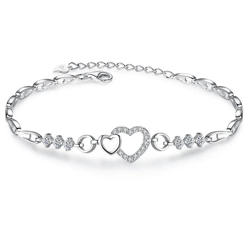 925 Sterling Silver Heart Zircon Bracelet