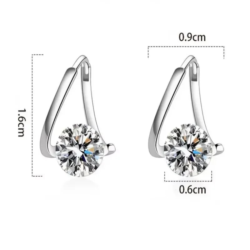 925 Sterling Silver Zircon Crystal Stud Earrings — Simple Geometric Design