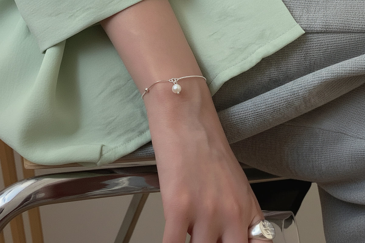 Pearl Snake Chain Sterling Silver Bracelet