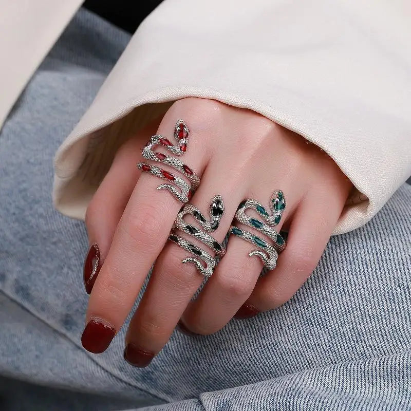 Punk Snake Adjustable Ring — Silver