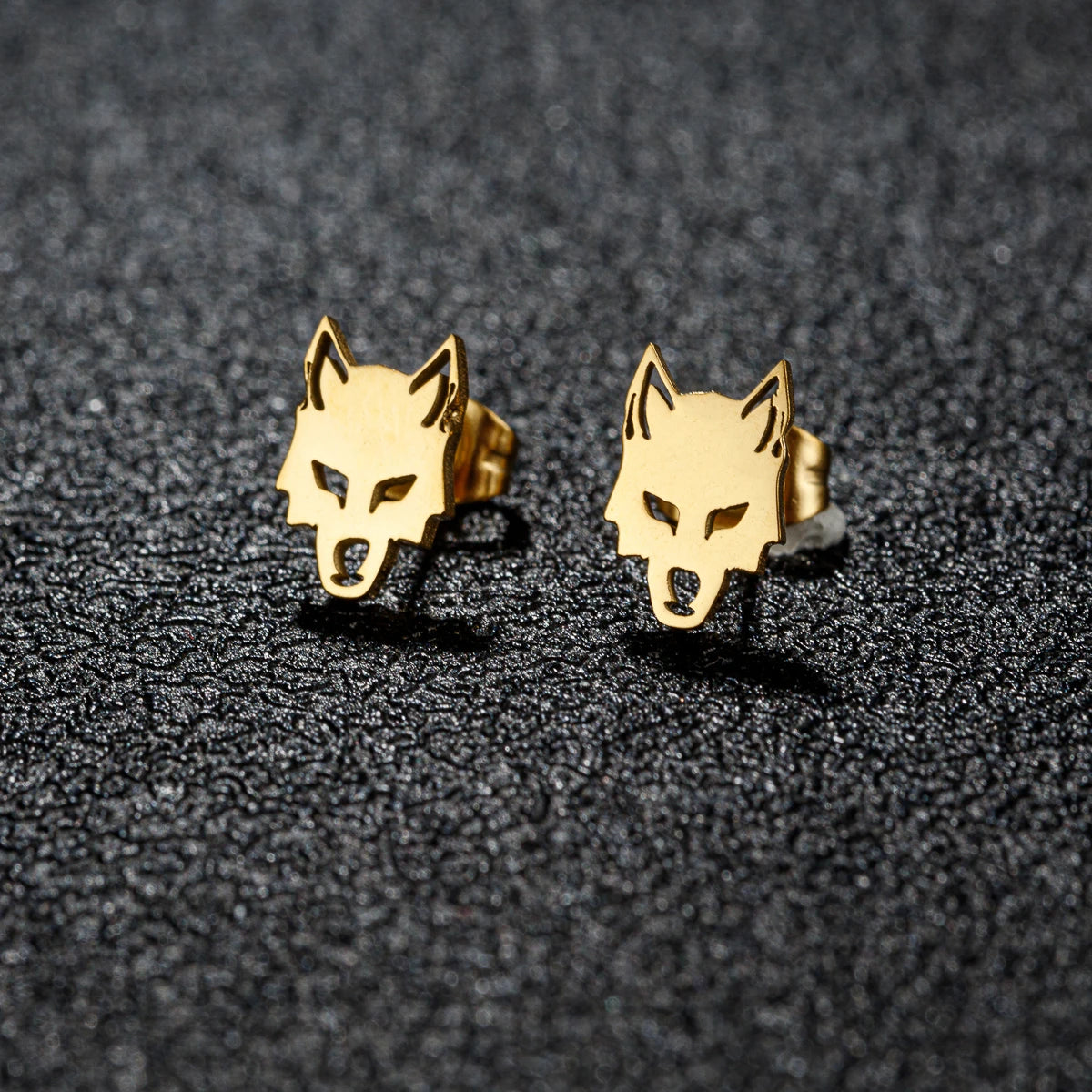 Stainless Steel Wolf Head Stud Earrings (Unisex)