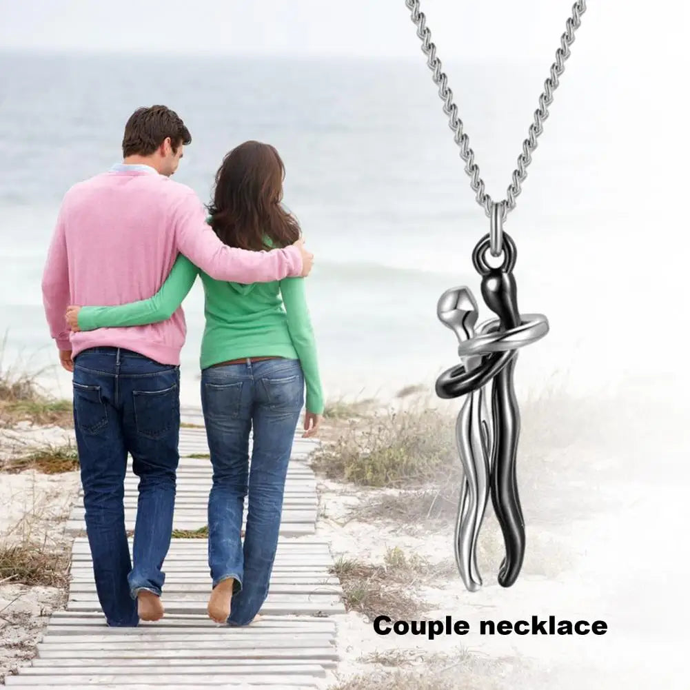Hip Hop Unisex Embrace Couple Pendant Necklace