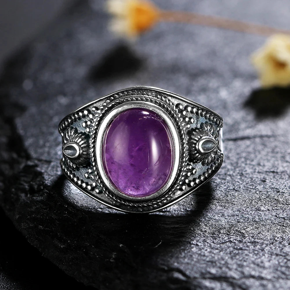 Natural Amethyst Silver Ring